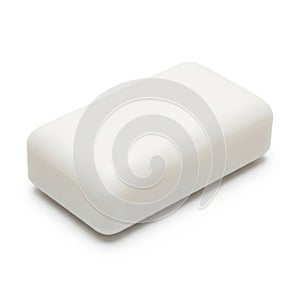 A close-up view of a rectangular white eraser on a white background isolated on transparent background, isolated on white