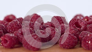 Close up view of red-fruited raspberries