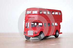 Close up view of a red London double decker bus