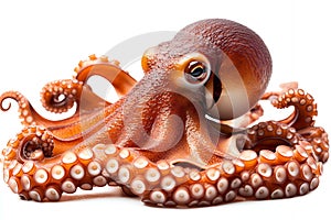 Close up View of a Red Octopus with Tentacles on White Background