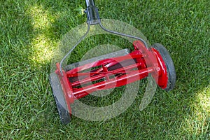 close up view of a reel lawnmower after the restoration process was completed