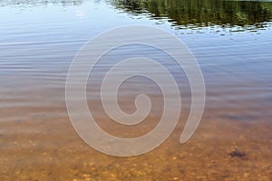 Close up view on a reflective water surface with waves and ripples in high resolution