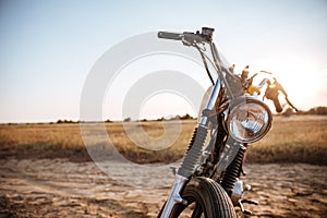 Close-up view on retro motorcycle headlights