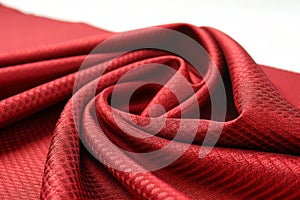 Red fabric texture, silk background, surface, closeup