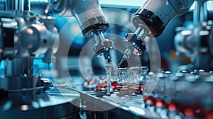 Automated Machine Working on Bottles in a Factory