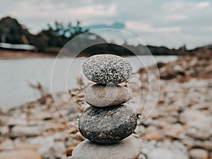 A close-up view of rock stacking
