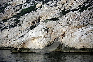 Close-up view of the rocks of the badlands, Parc National des Calanques, Marseille, France