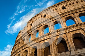 Close up view of Rome Colosseum, a popular tourist destination in Europe.