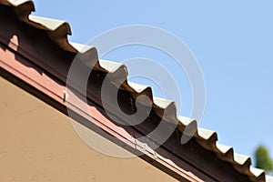 Close-up view of the roof of the house,