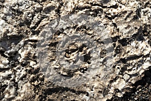 Close up view of rough surface of rock salt blocks at Devil's Golf Course, Death Valley National Park, California