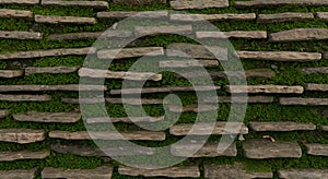 Rustic Stone Wall with Green Moss Texture
