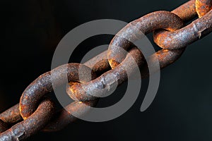 Close up view of rusty metal chain links