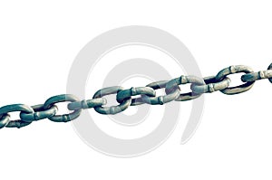 Close up view of rusty metal chain links isolated on white background