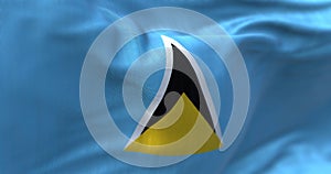 Close-up view of Saint Lucia national flag waving in the wind