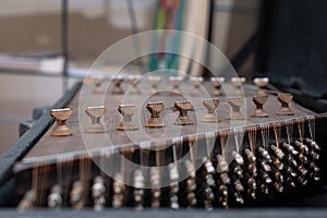 Close-up view of a Santur, Iranian traditional musical instrument.