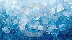 Close-up view of scattered ice cubes on a blue background