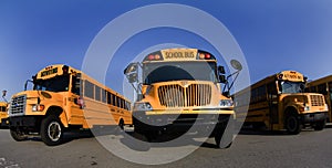 Close Up View Of A School Bus Before Another Day Of Picking Up Students For School