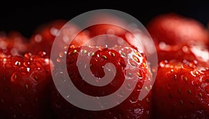 Close -Up View Seamless Fresh Red StrawberryBackground with Water Drops AI Generative