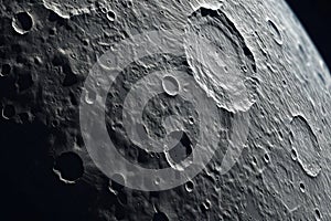 Close up view of a section of the moon with craters in outer space