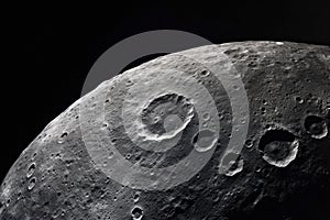 Close up view of a section of the moon with craters in outer space