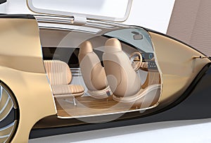 Close-up view of self driving electric car. Right door opened