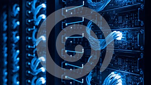 Data Center Server Rack with Optical Cables