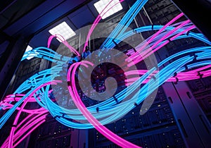 Vibrant Data Cables in Server Room