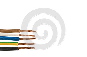 Close up view of set of electrical cables for electrical wiring.