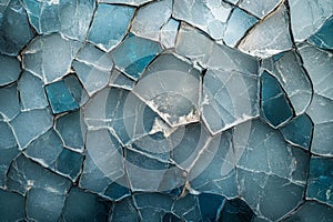 Close-up view of shattered glass fragments forming an abstract mosaic pattern