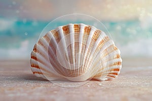 A close-up view of a shell on a sandy beach