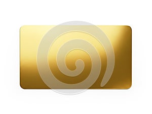 A close-up view of a shiny gold rectangular object with rounded edges