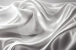 Close up view of shiny silver satin fabric, AI-generated