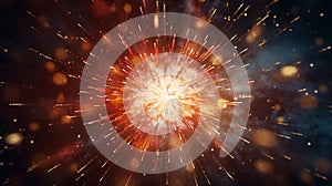 A close-up view of a single firework in mid-explosion, the firework\'s core and the radiating light photo