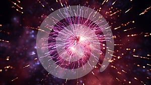 A close-up view of a single firework in mid-explosion, the firework\'s core and the radiating light photo