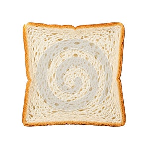 A close-up view of a single slice of white bread with a soft texture