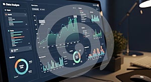 Modern Data Analytics Dashboard on Computer Screen