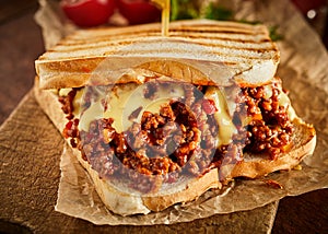 Close up view of sloppy joe tasty sandwich