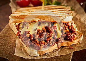 Close up view of sloppy joe tasty sandwich photo