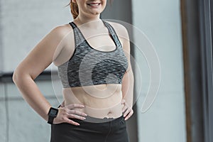 Close-up view of smiling overweight girl