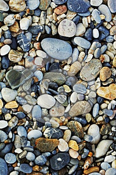 A close up view of smooth polished multicolored stones photo