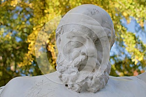 Close up view of Socrates dying resin statue