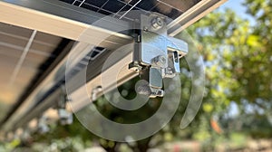 Close Up of Installed Solar Panel Mounting Hardware Outdoors