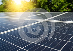 Close Up View Of Solar Panels Under Bright Sunlight