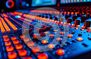 Close Up of Soundboard Controls in a Recording Studio