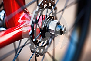 close-up view of spoke tightening on a bike wheel