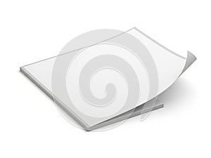 A close-up view of a stack of blank white papers on a white background isolated on white background