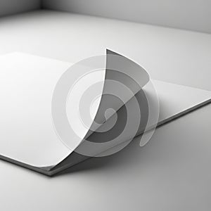 A close-up view of a stack of white paper on a light-colored surface. The corner of the
