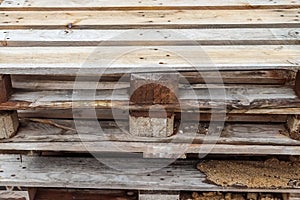 Close up view of a stack of wooden pallets