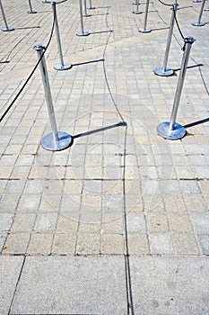 Close-Up view of Stanchions marking out queue