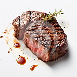 Traditional Steak On White Surface With Sauce - Uhd Image photo